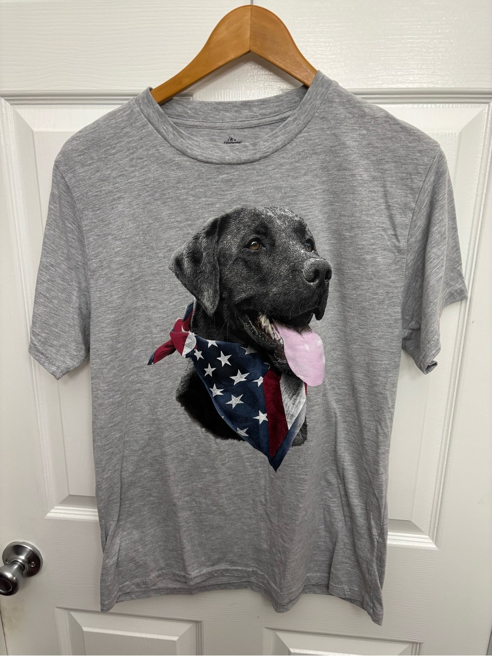 America 250 Unisex Gray Short Sleeve Tee with Black Lab & American Flag Bandana